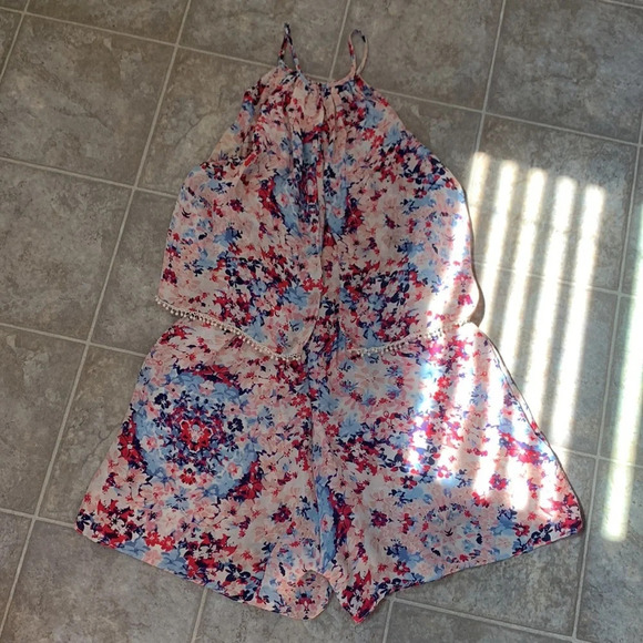 Parker Viola 100% Silk floral pompoms multicolor Romper XS - Picture 6 of 9